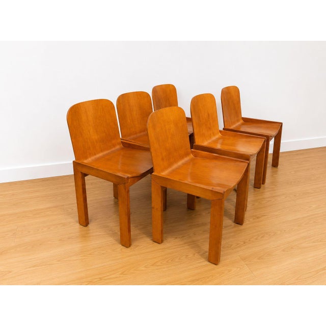 Tan Vintage Bentwood Chairs attributed to Afra and Tobia Scarpa for Molteni, 1970s, Set of 6 For Sale - Image 8 of 18