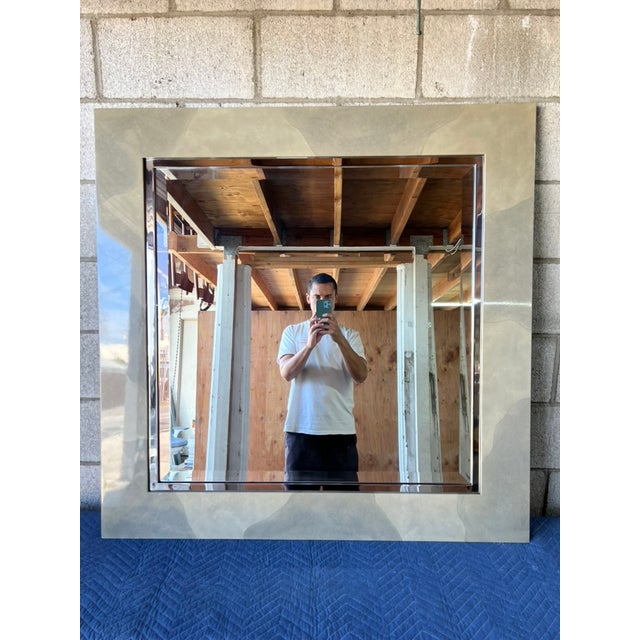 Art Deco Modern Faux Parchment Lacquered Mirror by Sally Sirkin Lewis for J. Robert Scott For Sale - Image 3 of 11