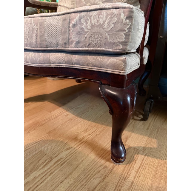 French Provincial Bassett French Provincial Style Bergère Armchair W Formal Brocade or Damask Upholstery W Coordinating Decorative Envelope Pillow. For Sale - Image 3 of 10