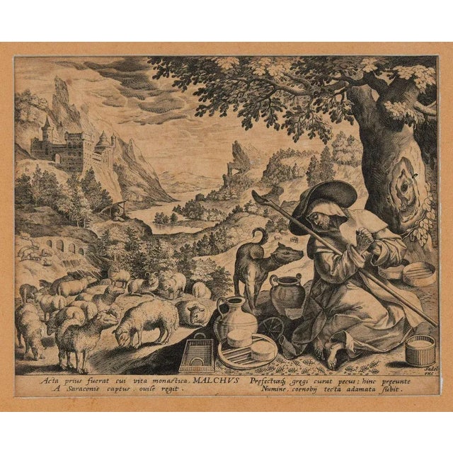Malchus of Chalcis as Hermit - Original Etching by Johannes Sadeler Late 16th Century For Sale - Image 3 of 3