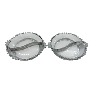 Mid 20th Century Imperial Glass Candlewick Divided Dish With Handles - A Pair