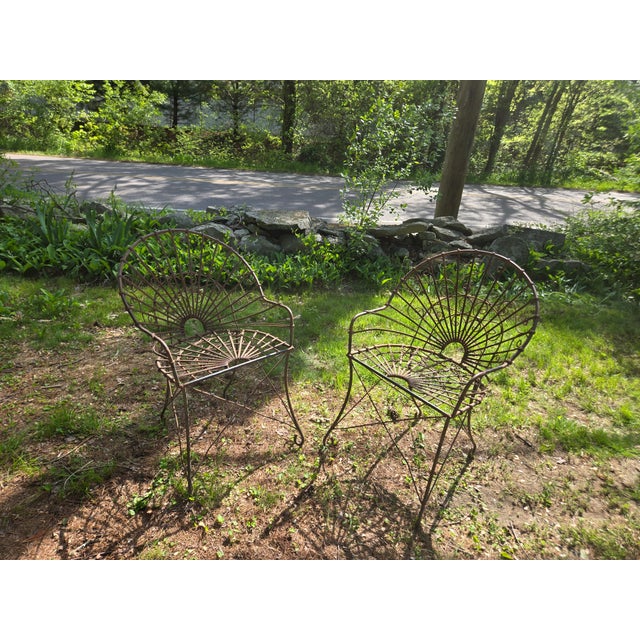 Metal Vintage Wrought Iron Outdoor Patio Chairs - Set of 2 For Sale - Image 7 of 10
