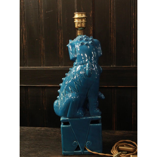 Ceramic Vintage Turquoise Ceramic Foo Dog Table Lamp, 1960s For Sale - Image 7 of 9