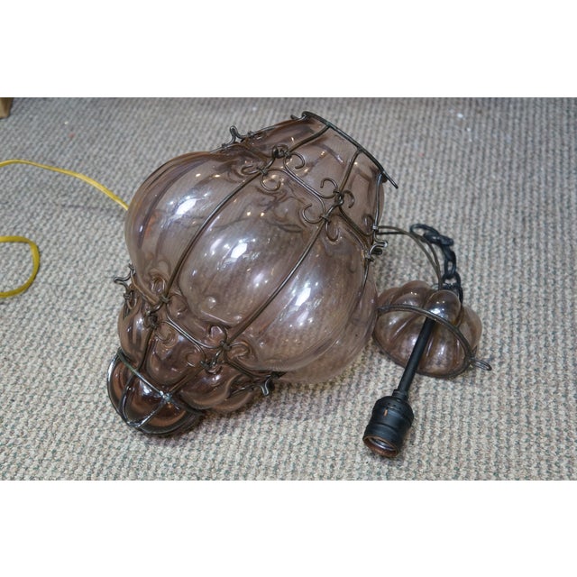 Mid 20th Century Mid Century Modern Italian Venitian Murano Caged Glass Swag Lantern Pendant Light 15" For Sale - Image 10 of 11
