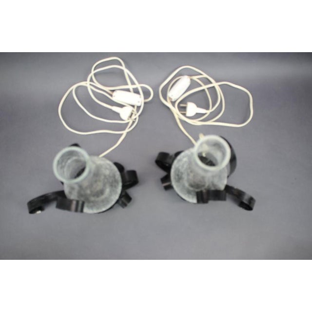 1950s Czechoslovakian Crackle Glass Table Lamps with Wrought Iron Frames, 1950s, Set of 2 For Sale - Image 5 of 9