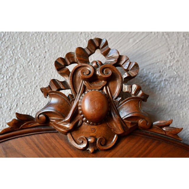 1940s Antique Wall Mirror in Carved and Beveled Oak and Fortin Veneer, 1930s For Sale - Image 5 of 11