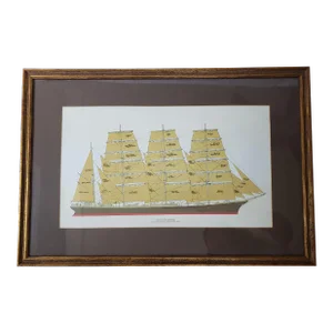 1940s Framed Nautical Print of 'Sails of a Full-Rigged Ship'