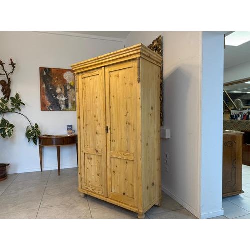 Restored Gründerzeit Farmhouse Wardrobe, Natural Wood, Hall Wardrobe, Dimensions: Height x Width x Depth 185 x 114 x 52...