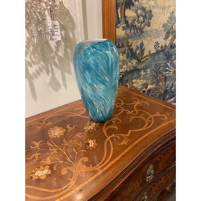 Italian Vintage Blue Murano Glass Vase For Sale - Image 3 of 6