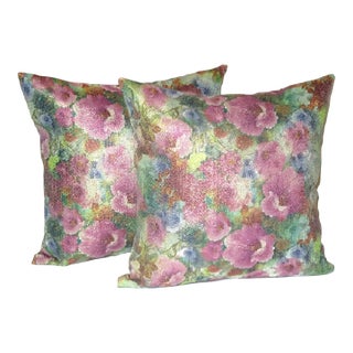 Vintage Floral Brocade Glitter Gold Pillow Cover- a Pair For Sale