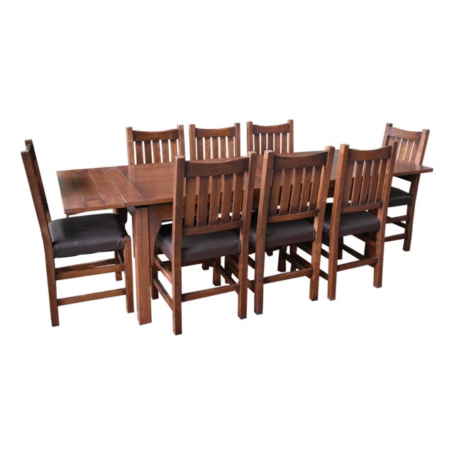 Mission Stow Leaf Table With #240 Chair Dining Set - Dark Oak For Sale