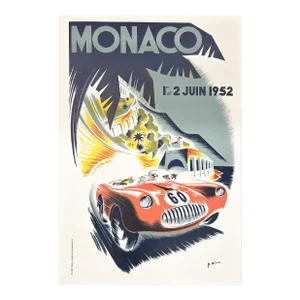 "Monaco Grand Prix 1952" Auto Racing Lithograph Poster