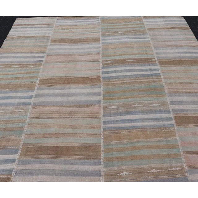 Tribal Vintage Turkish Kilim Rug With Multicolored Stripes and Subtle Pastel Tones 9'5"x12'5" For Sale - Image 3 of 10