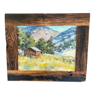 "February Morning" ~ Lorie Batson, Original Oil Painting, a Quiet Rural Landscape With a Rustic Charm and Morning Light on the Old Loafing Shed. For Sale