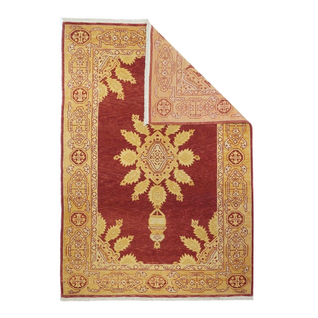 Turkish Oushak Rug 6'0" x 9'0". Town in Western Anatolia, weaving mostly room sizes, in coarse to moderate weave, high...