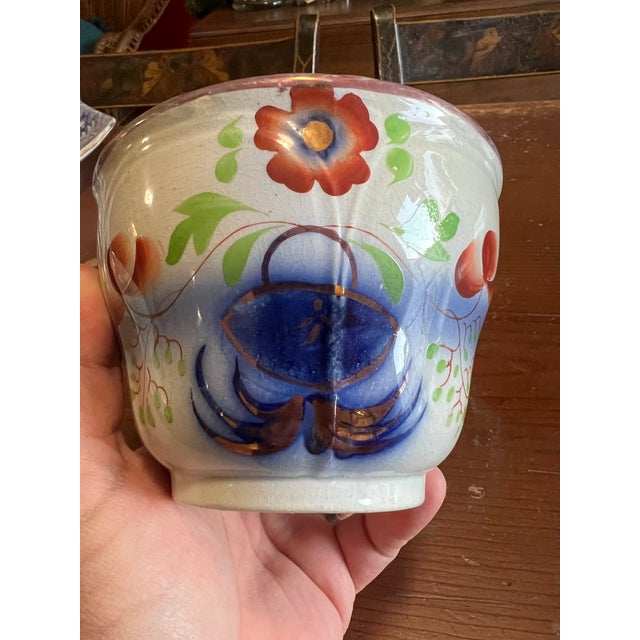 A Fine and Rare Antique Flow-Blue Gaudy Decorated Ironstone Waste Bowl, Staffordshire, England 1840's Made in the...