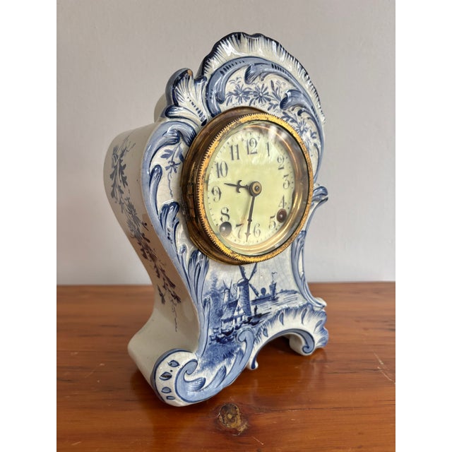 1890s French Rococo Delft Mantle Clock For Sale - Image 12 of 16