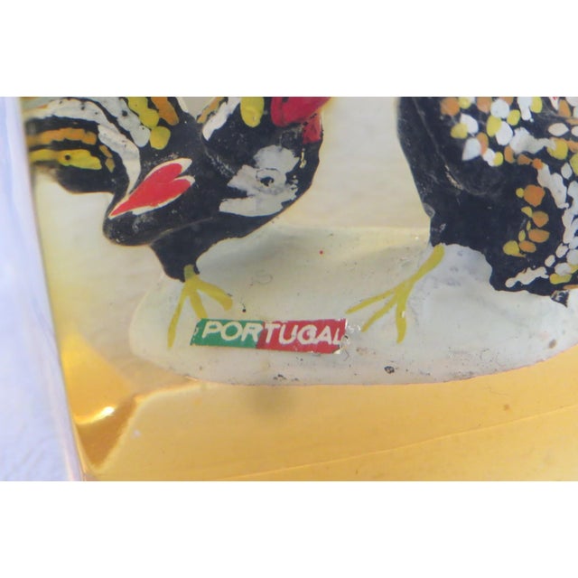 Amber Barcelos Roosters Encased Lucite Souvenir Paperweight Amber Tinted Acrylic 5105b For Sale - Image 8 of 15