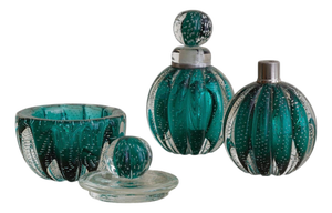 3-Piece Italian Murano Bullicante Glass Vanity Set, 1940s
