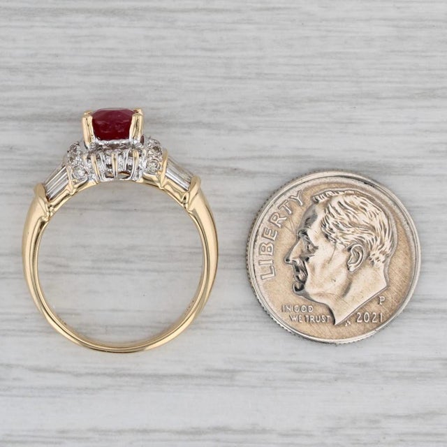 Ruby Diamond Halo Ring 18k Yellow Gold Size 6.25 Engagement Style For Sale - Image 4 of 8