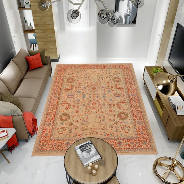 "Enhance the ambiance of your home with this magnificent Persian-influenced Turkish hand-knotted rug made by skilled...