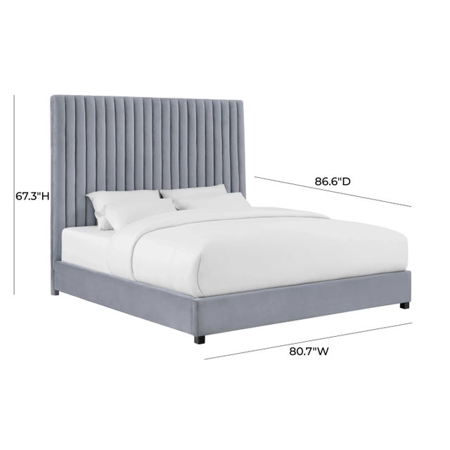 2020s Arabelle Grey Velvet King Bed For Sale - Image 5 of 7