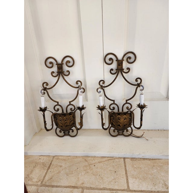 Pair of Gilt Iron Wall Sconces For Sale - Image 12 of 12