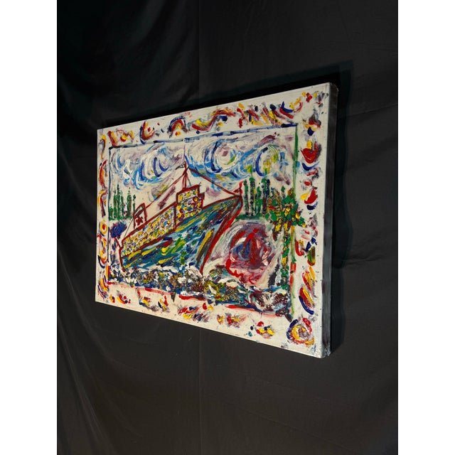 Early 21st Century Colorful Mixed Media Boat Painting For Sale - Image 5 of 11