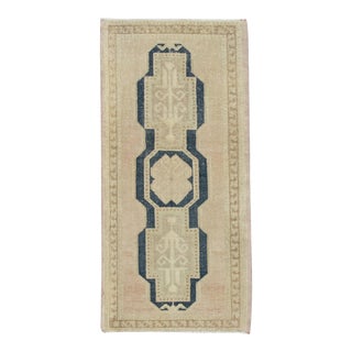1960s Beige & Blue Vintage Turkish Mini Rug 1'6" X 3'1" For Sale