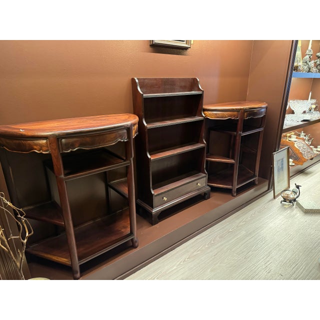 Mid 19th Century Pair of Qing Dynasty Chinese Rosewood Half-Round Tables With Scalloped Aprons [Ss] For Sale - Image 9 of 12