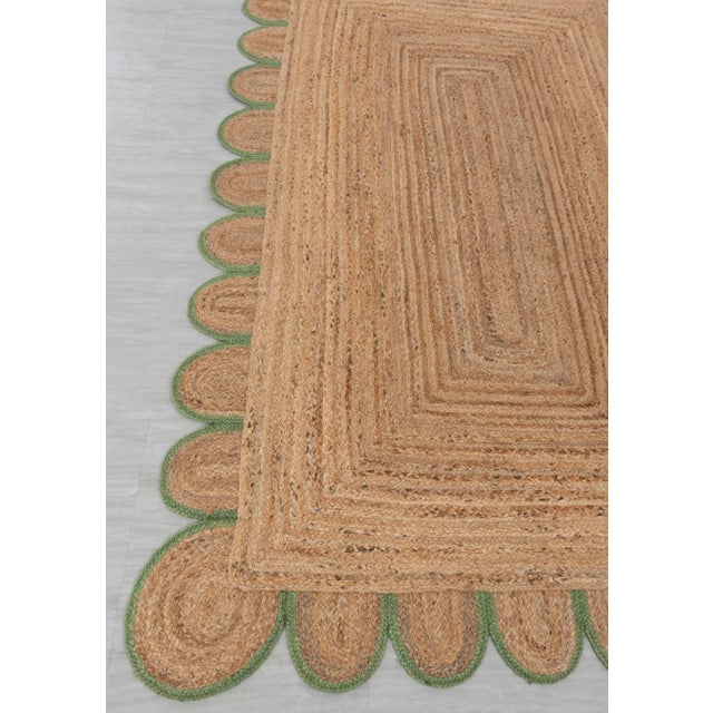 Olive Green Scallop Edge Jute Rug 2.6x10 Ft. For Sale - Image 4 of 13