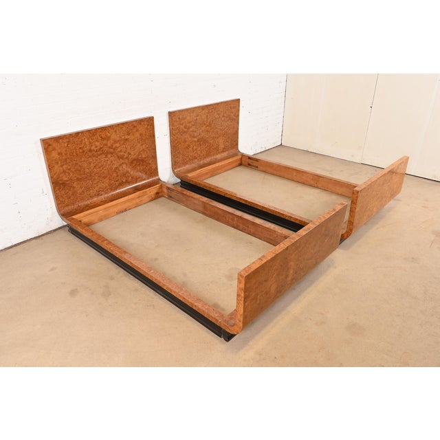 Émile-Jacques Ruhlmann Émile-Jacques Ruhlmann Style French Art Deco Burl Wood Twin Size Beds, Pair For Sale - Image 4 of 10