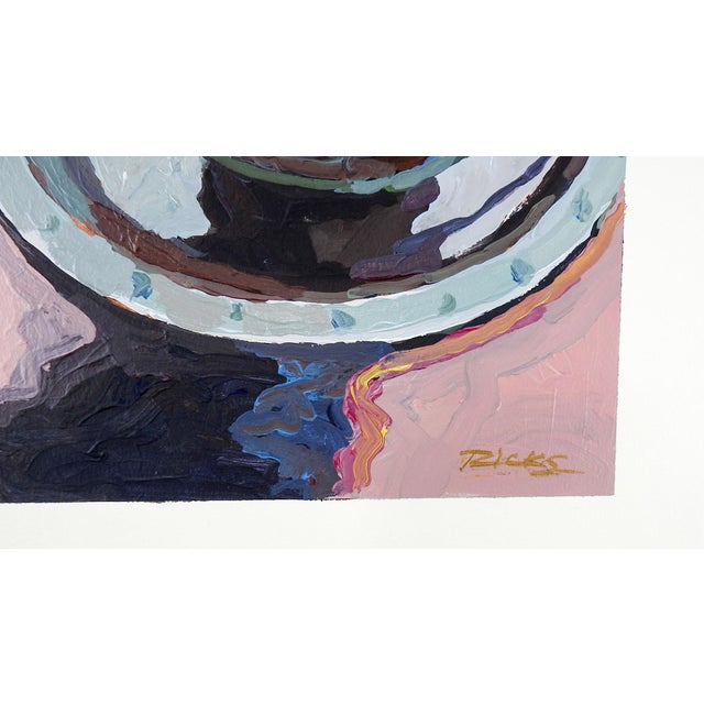 Late 20th century impressionist tea time still life oil on heavy artist board with cup and saucer. Signed Ricks lower...