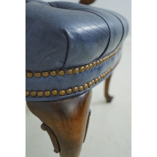 Ethan Allen Blue Tufted Queen Anne Armchair For Sale - Image 10 of 12