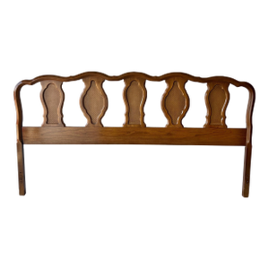 Vintage King Midcentury French Provincial Wood Rattan Headboard