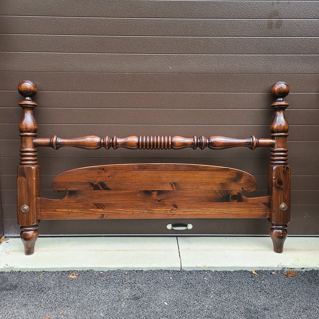 Ethan Allen Antiqued Pine Queen Cannonball Headboard and Footboard 2