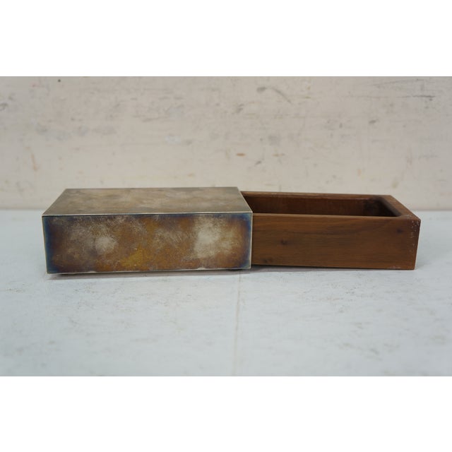 Mid 20th Century Etched Silverplate Art Deco Mahogany Sliding Cigarette Keepsake Box 5" For Sale - Image 12 of 14