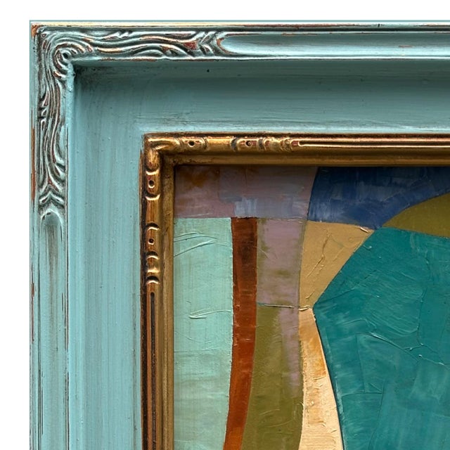 Various Artists Contemporary Abstract Oil Painting in Vintage Blue Painted Frame For Sale - Image 4 of 6