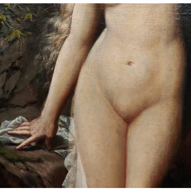 19th Century Charles Grant Beauregard -Nude Female in the Outdoors-19th Century Oil Painting For Sale - Image 5 of 11