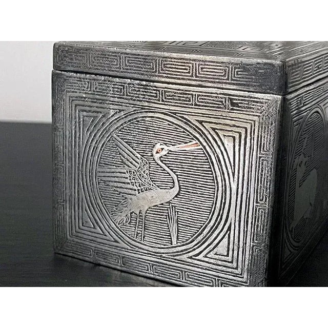 Dark Gray Fine Korean Iron Tobacco Box with Silver Inlay Joseon Dynasty For Sale - Image 8 of 13