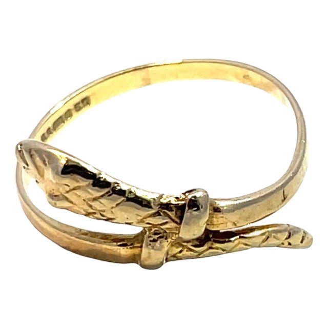 14k Yellow Gold Textured Snake Ring, Size 5 For Sale