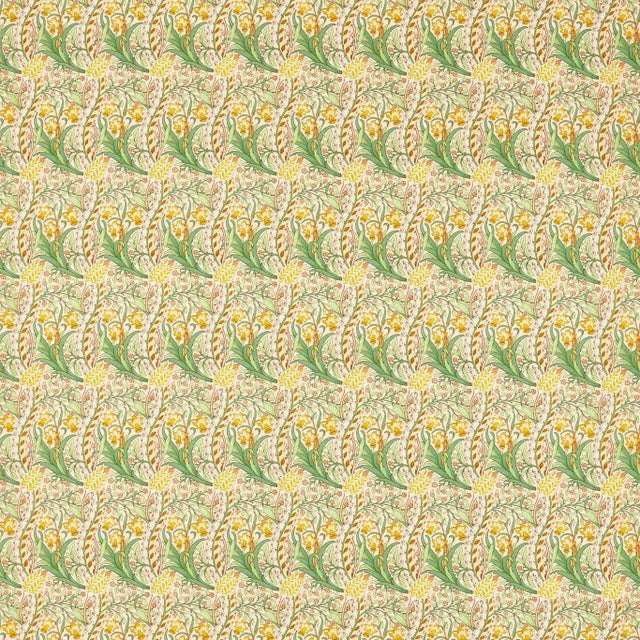 Morris & Co Daffodil Fabric in Pink/Leaf Green For Sale