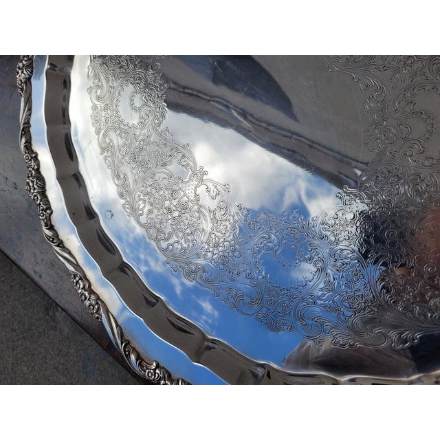 Antique Silver Metal Tray For Sale - Image 10 of 17