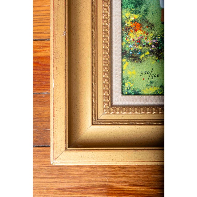 Green Vintage Louis Cardin Enamel on Copper Painting, Signed & Numbered, Gilt Frame For Sale - Image 8 of 11