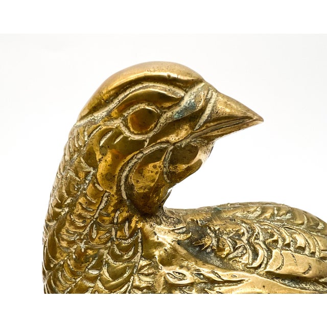 Vintage Brass Quail Bird Figurines – Pair – Hollywood Regency / English Country For Sale - Image 10 of 12