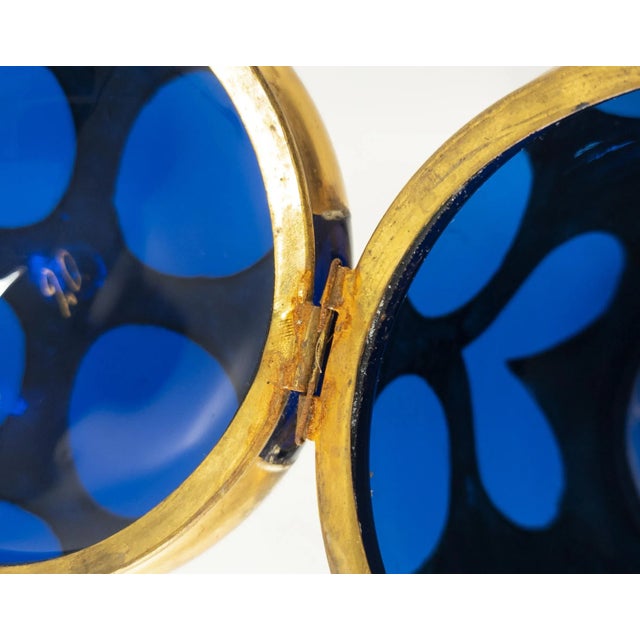 19th Century Cobalt Blue-Amethyst Purple Glass Gilt Dresser Box For Sale - Image 10 of 12