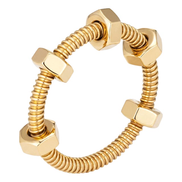 Cartier Ecrou Ring Sz 56 7 1/2 18k Yellow Gold Estate Jewelry Screw Bolt Band For Sale