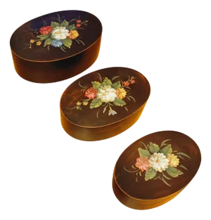 Vintage European Romantic Style Oval Hand-Painted Boxes, Set of 3
