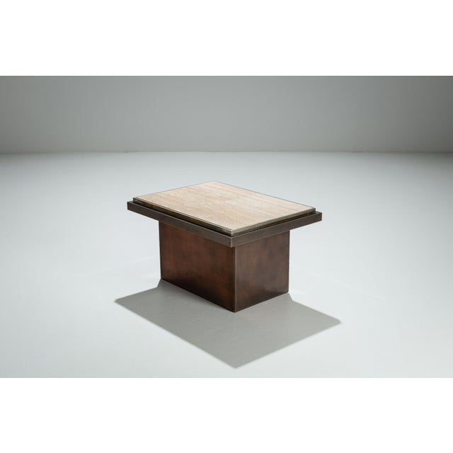 Vintage Coffee Table in Polished Metal and Travertin from Belgo Chrom, 1970s For Sale - Image 4 of 12