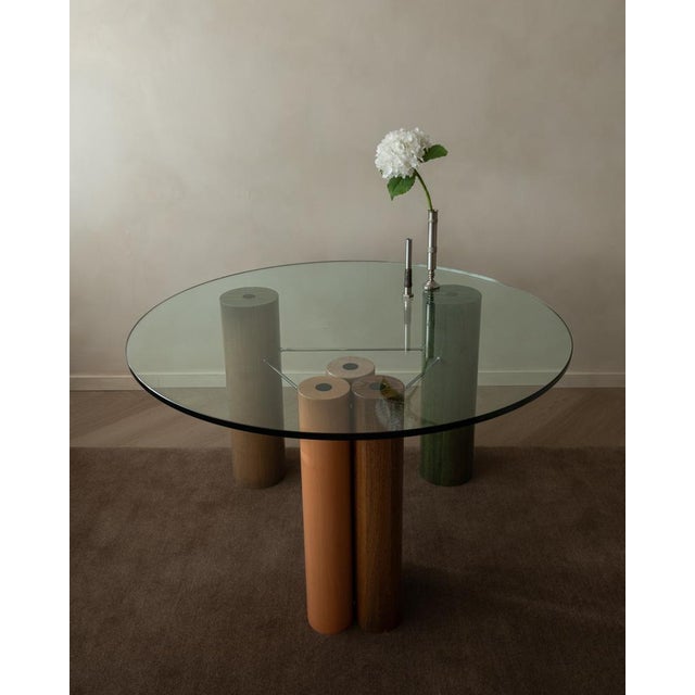 Mid-Century Modern Vintage Glass Dining Table with Enamel Column Base from Saporiti Italia, 1980s For Sale - Image 3 of 18